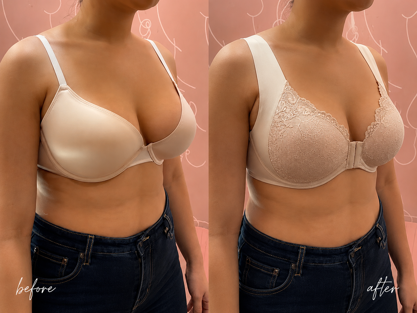 Avant et après avec un soutien-gorge Auréa Lingerie